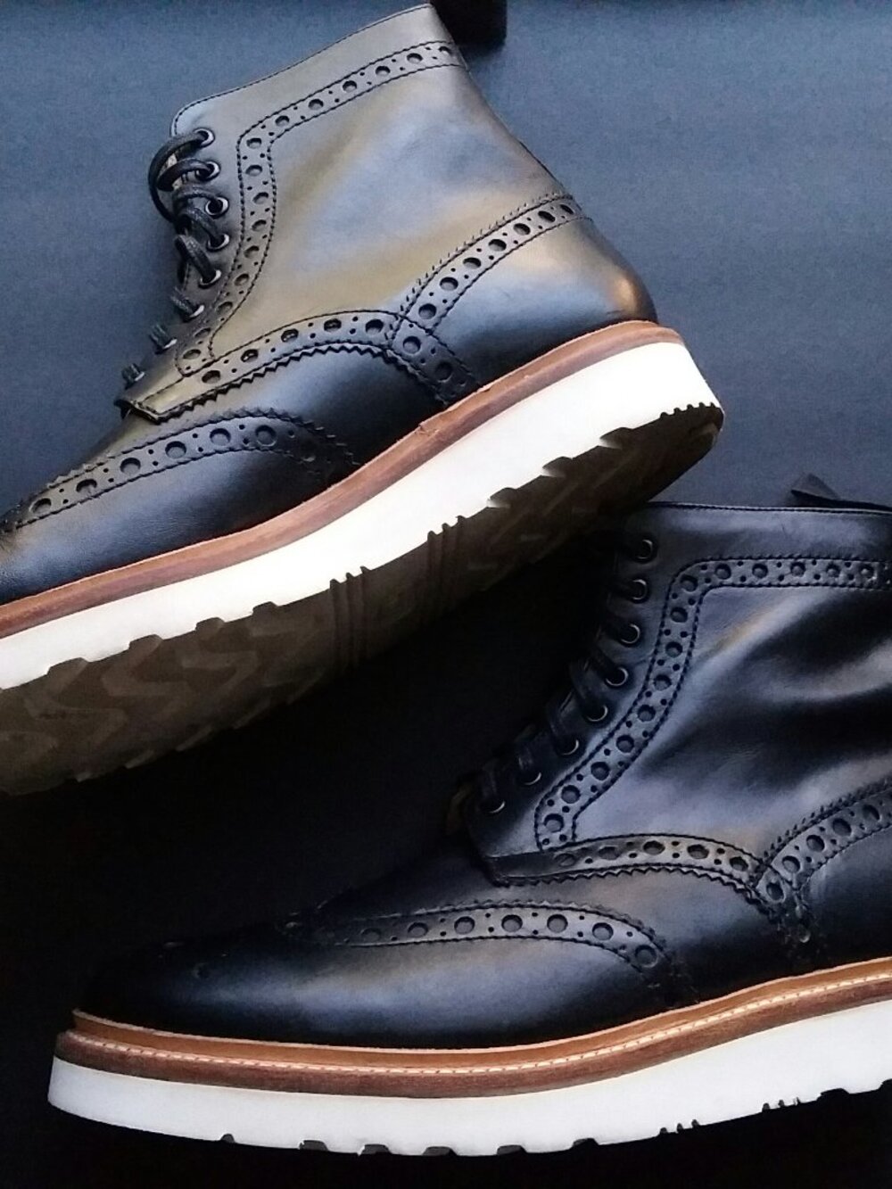 Grenson England Fancy Brogue Genuine Leather Derby Biker Boots Men's size 10.5